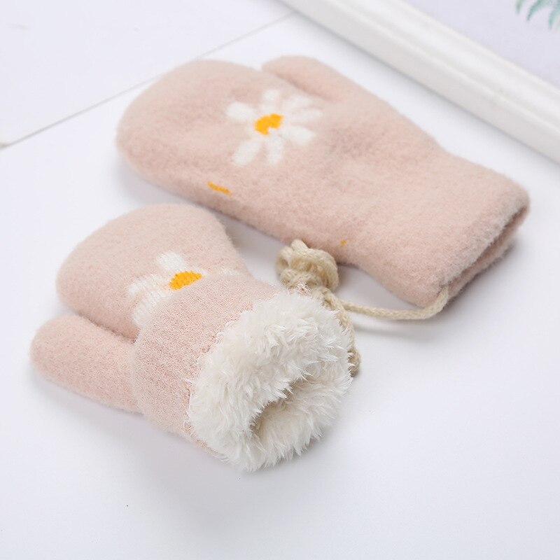 Balleenshiny Winter Warme Wanten Voor Kinderen Aged 0-3 Pluche Gebreide Halter Handschoenen Verdikte Kinderen Warme Outdoor Afdrukken Wanten