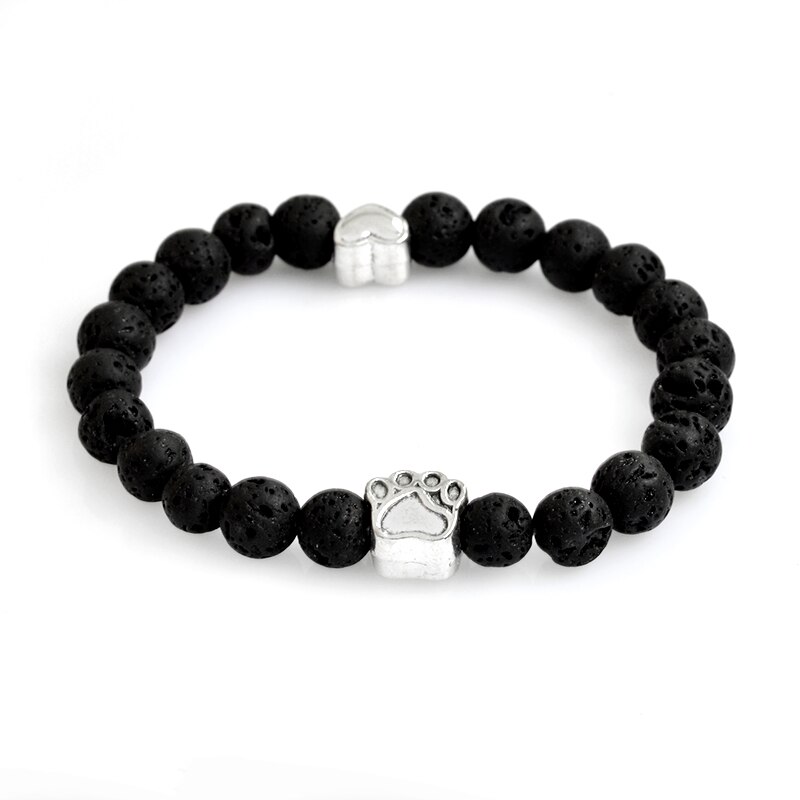 Joyería QIHE pequeño Anitique amuleto de pata pulsera de piedra Memorial para mascotas gato amantes de los perros de la joyería para hombres mujeres Unisex: lava stone