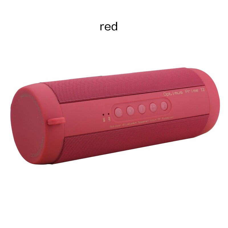 Alto-falante bluetooth sem fio t2 com bluetooth, alto falante portátil, à prova d&#39;água, suporte a cartão tf, rádio fm, entrada aux: Vermelho