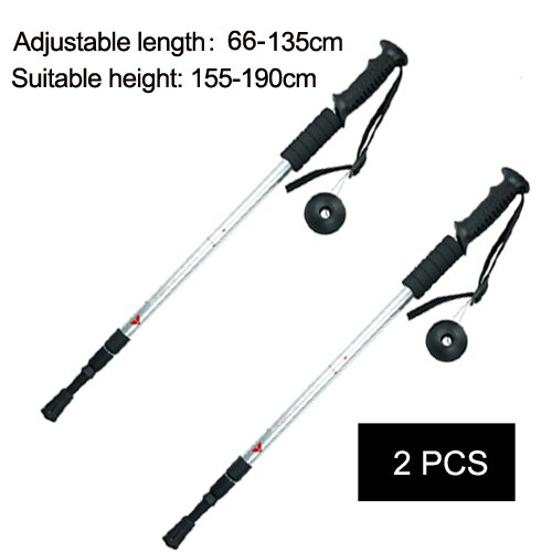 1/2pcsWalking Stick Trekking Poles Hike Nordic Walking Cane Aluminum Camp Telescopic Baton Outdoor Hiking Poles Crutches: 2 pcs silver