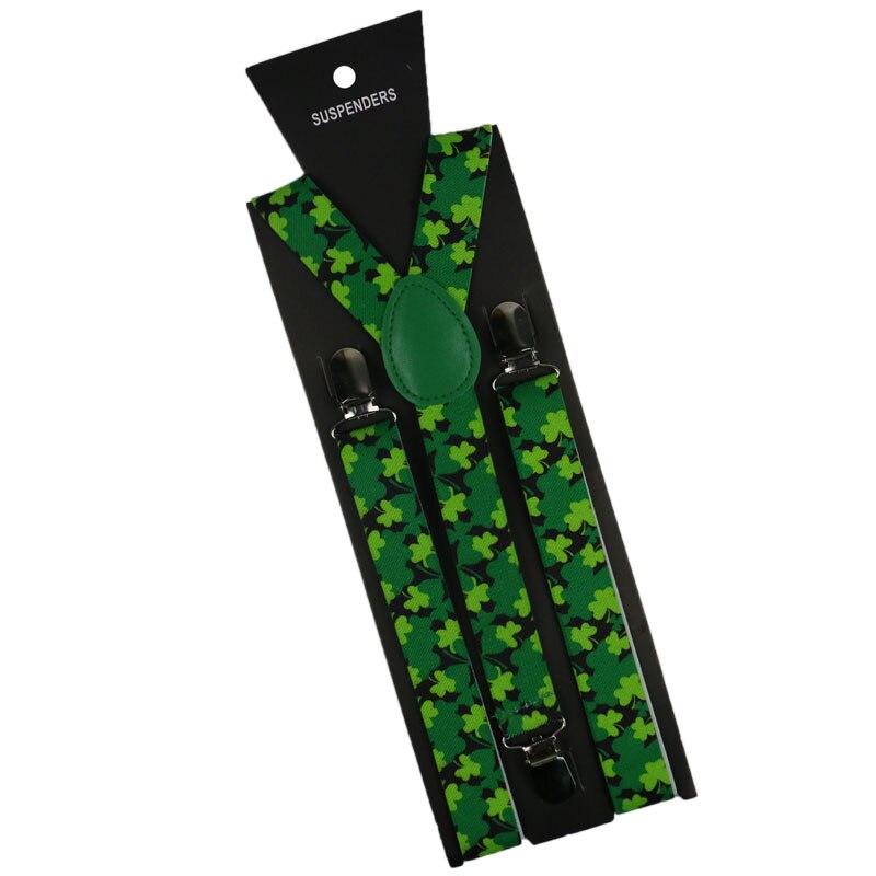 Winfox Black Green White 2.5cm Wide Clover Suspenders For Women Men