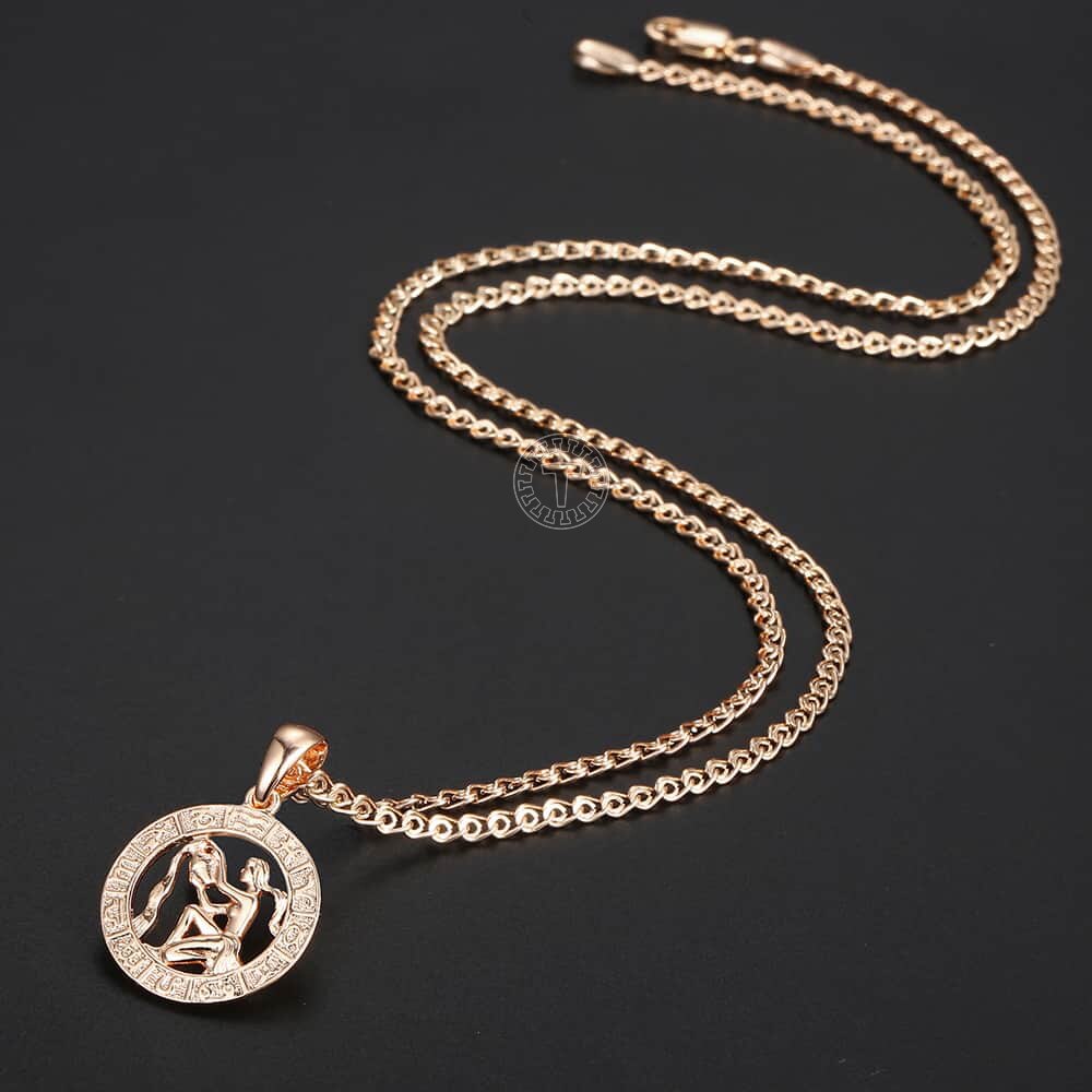 Women Men Aquarius Zodiac Sign Necklace 585 Rose Gold Chain Necklace party Jewelry GP287