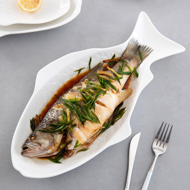 Plato de cerámica en forma de pez para almacenamiento de aperitivos, bandeja de pescado para restaurantes, reuniones de , 1 ud.