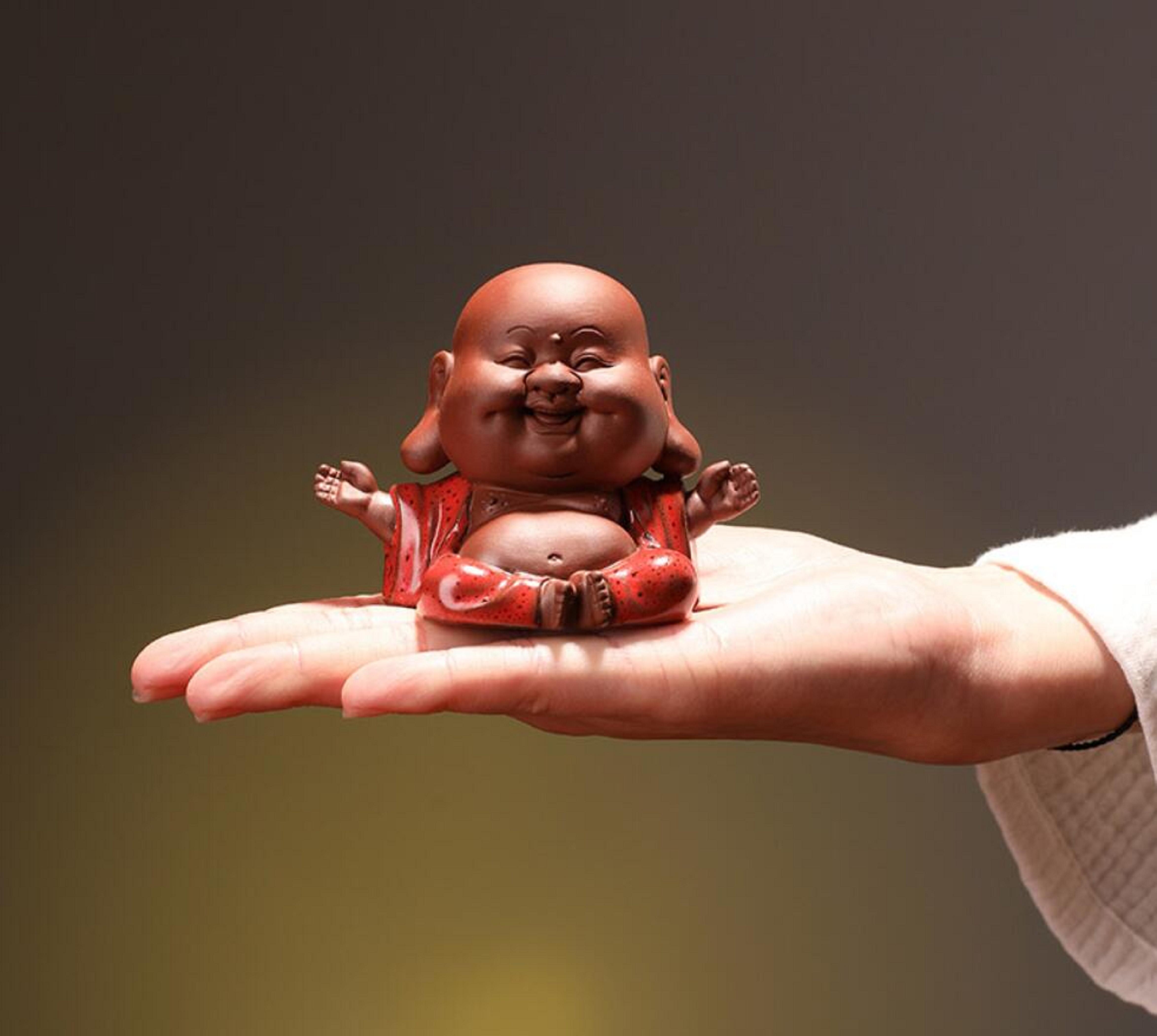 Vintage / tea play set / Nepal Tibetan Tibet Chinese Hand Carved Solid Box laughing Buddha Figure Goddess Yixing Zisha pottery t