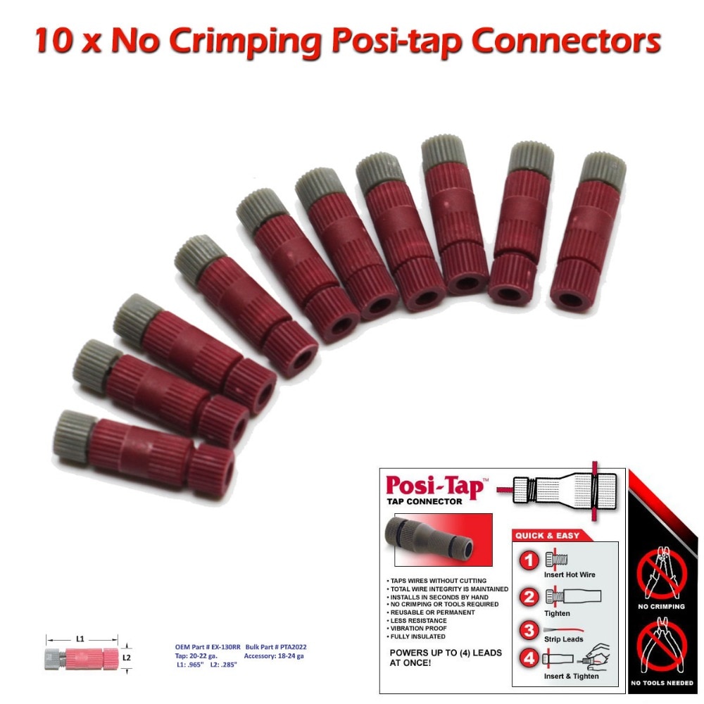 Posi-tap Connectors, 20-22 Gauge Wire, Bulk Pack of 10, No Crimping Or Tools Required, No Cutting