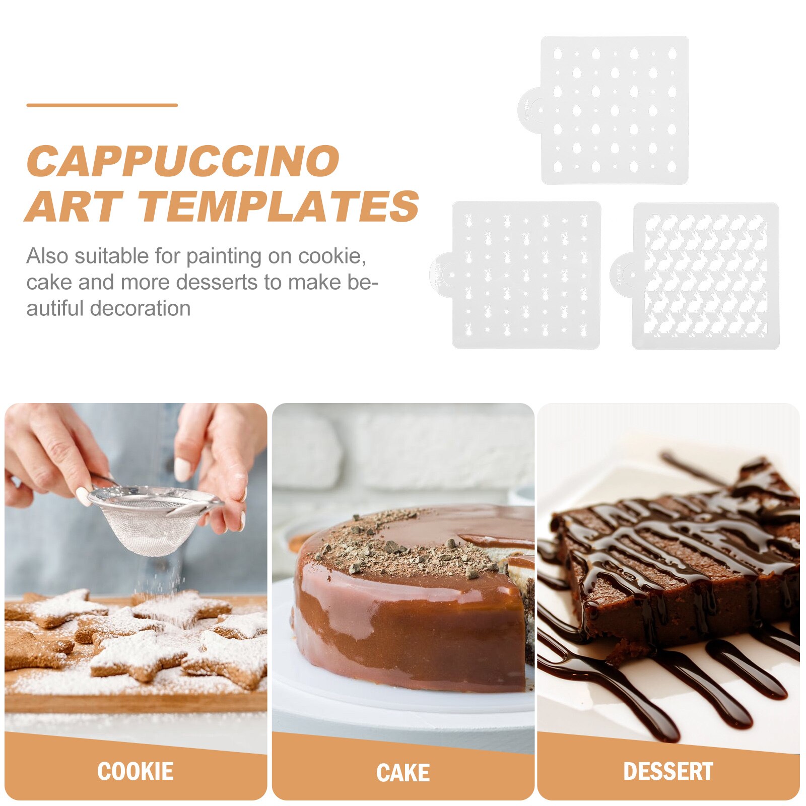 3Pcs Coffee Stencils Chocolate Stencil Coffee Art Stencil Easter Latte Art Stencils for Hotel