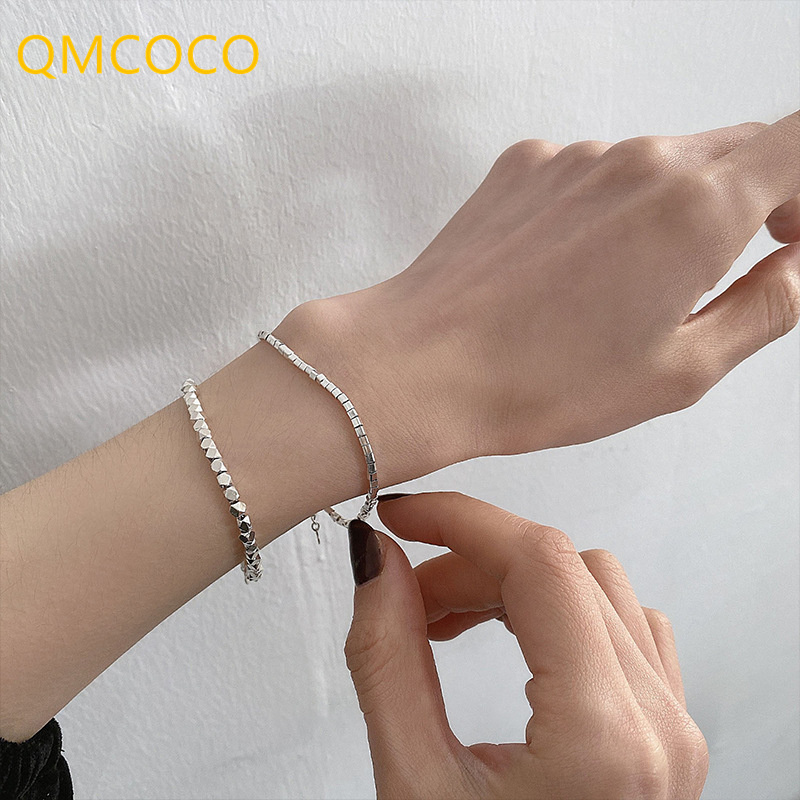 Qmcoco prata cor pulseira coreano mulher na moda do vintage elegante casais simples geometria contas pulseiras festa jóias presentes