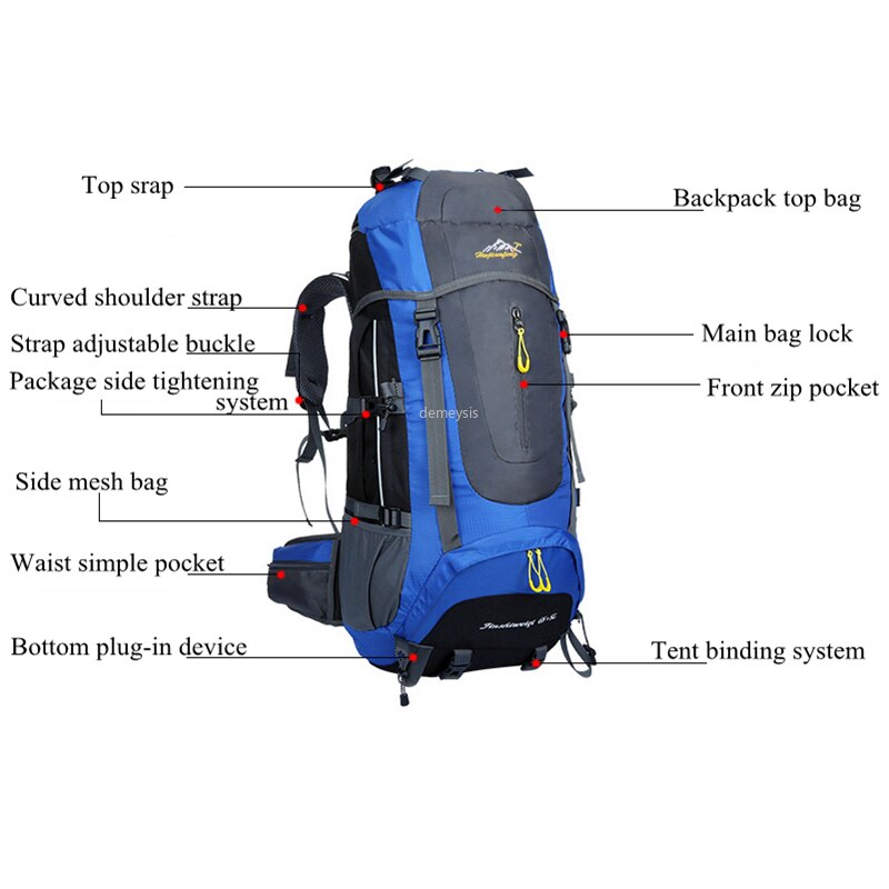 65+5L Outdoor Backpack Large Capacity Men Women Climbing Trekking Bags Mountaineering Hiking Backpacks Climbing Rucksack