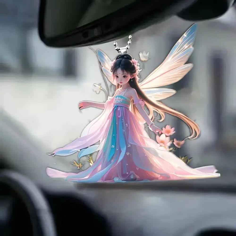 2d akrylgrønne alv-anheng blomsterfe-anheng små friske bilanheng tegneserie søt alv bil bakspeildekorasjonsanheng: Militærgrønn