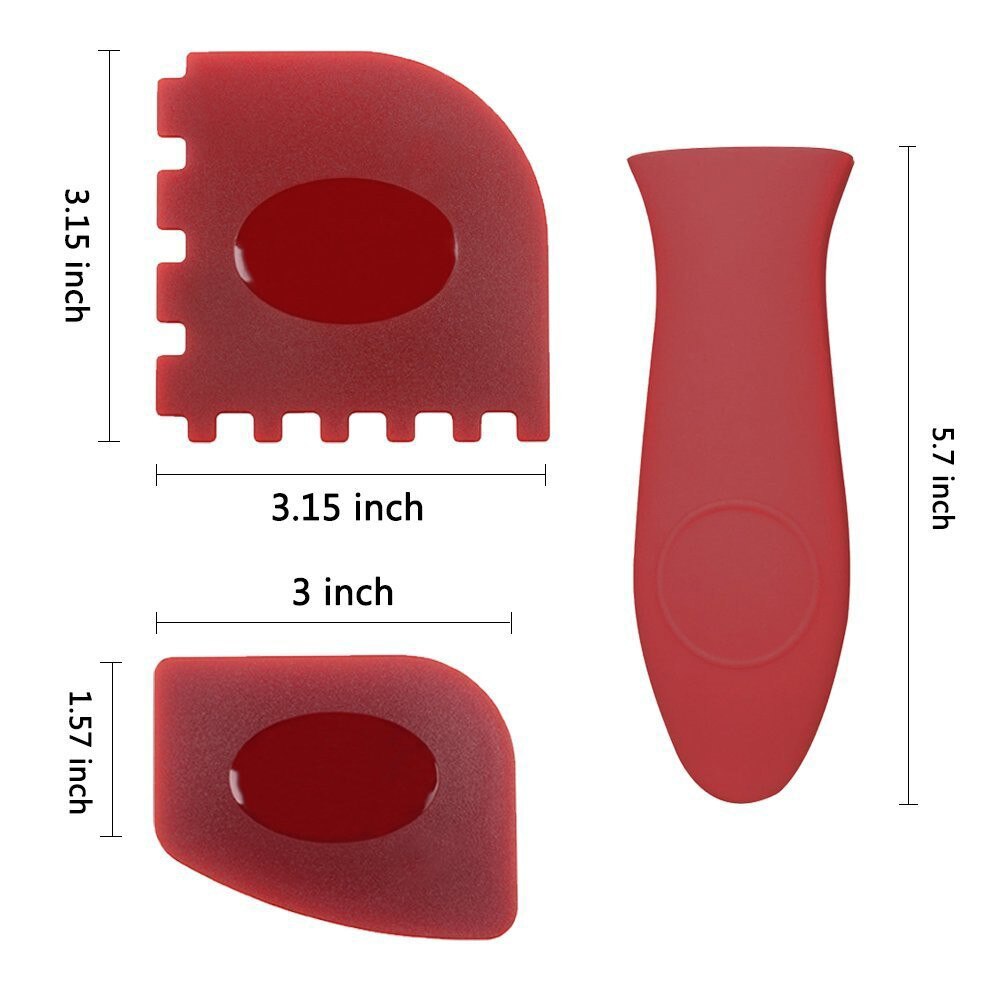 5pcs Set Durable Pan Scrapers with Silicone Handle Holder Cookware Kitchen Cleaning Oil Dirt Scraper Cleaner: Red