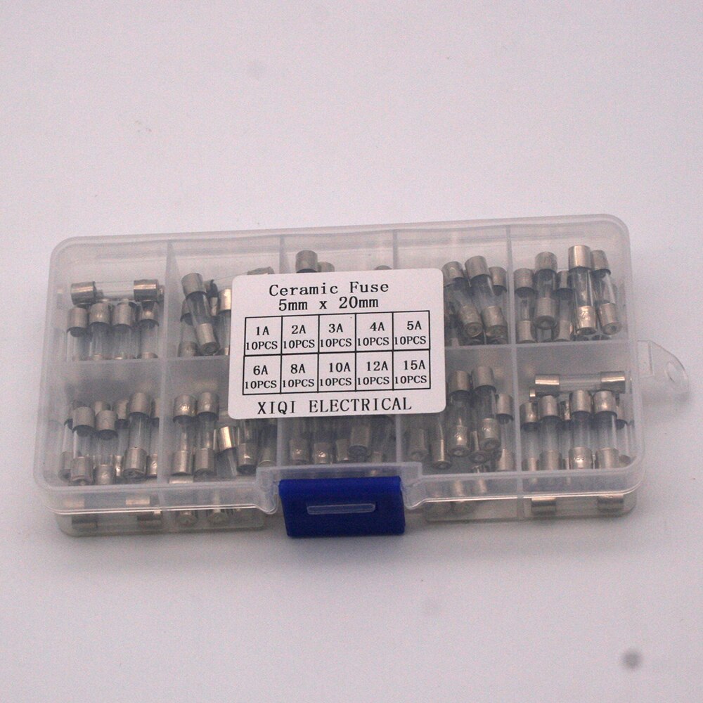 100 pieces / batch kit 5x20mm fuse kit DIY glass tube glass fuse ceramic fuse 1A 2A 3A 5A 8A 10A 15A: Glass fuse