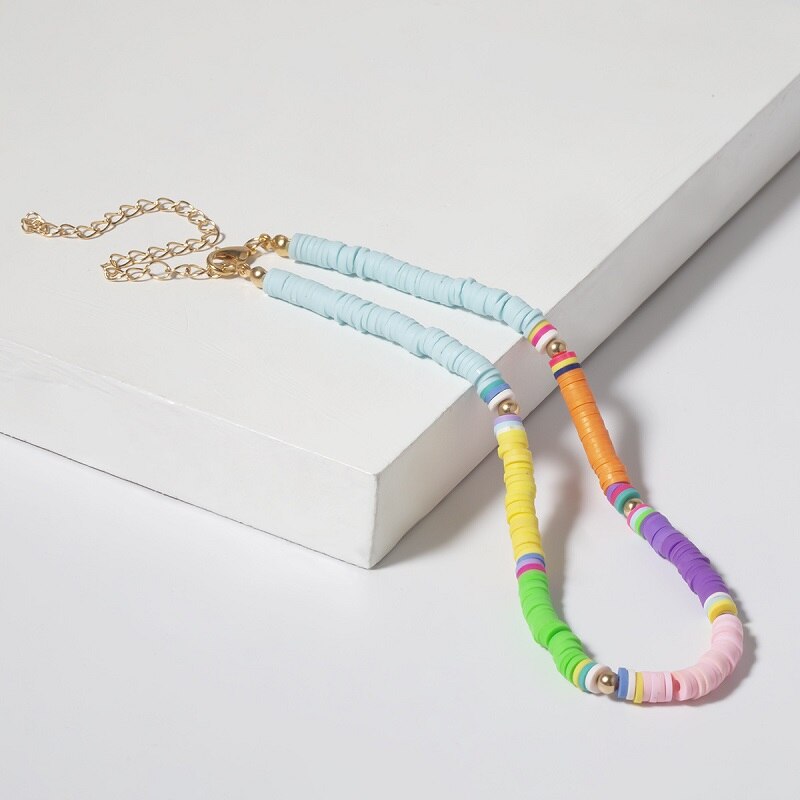 Zachte Aardewerk Choker Ketting Voor Vrouwen Kleurrijke Kralen Kraag Polymeer Klei Ketting Boho Surfer Chocker Sieraden
