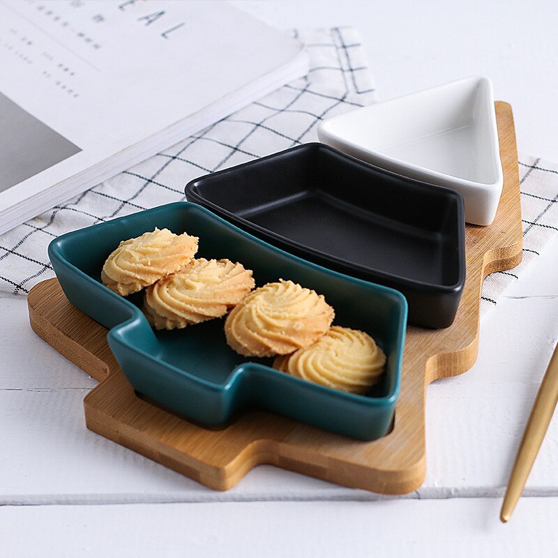 Hout Gerechten Snack Kerstboom Keramische Gerechten Porseleinen Borden Servies Servies Salade Cake Fruit Dessert Xmas Decoratie