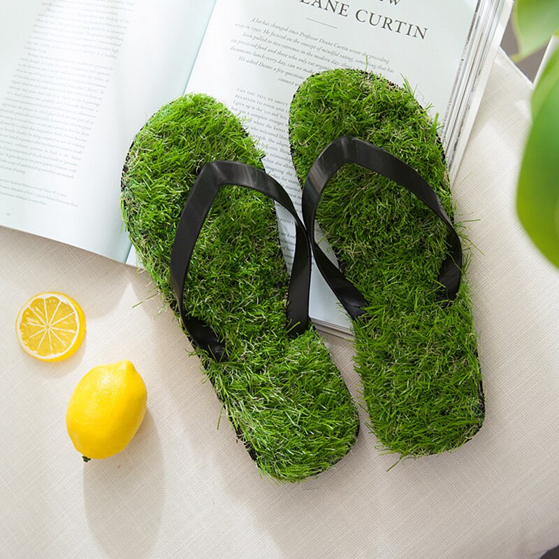 Tongs pour hommes femmes été Simulation personnalité herbe pantoufles Couple modèles en plein air plage chaussures hommes