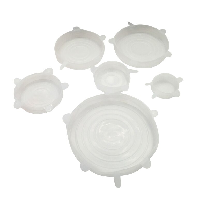 Tapas elásticas de silicona de 6 uds, tapas herméticas reutilizables para envolver alimentos, cubiertas para mantener el bol sellado fresco, cubiertas elásticas para envolver, utensilios de cocina: 1