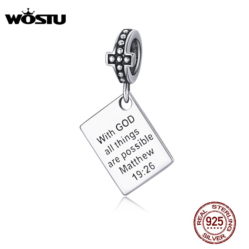 WOSTU 925 argent Sterling Bible breloques avec dieu toutes les choses sont possibles matthieu Religion perles idéal pour bracelet bijoux CQC1424