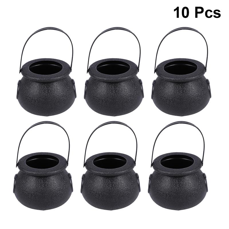10pcs 5x7cm Candy Bucket Witch's Cauldron Trick or Treat Candy Pail Holder (Black): Default Title