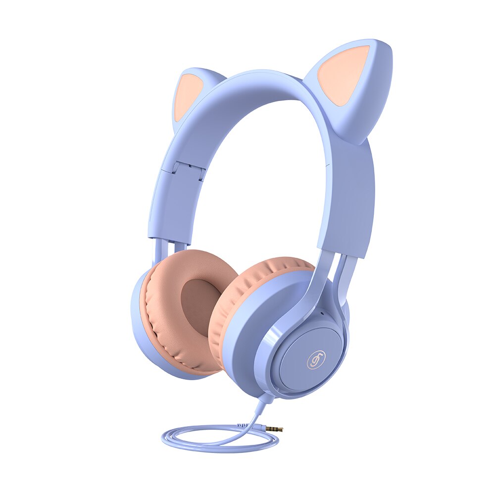 Słuchawki przewodowe ucho kota słuchawki douszne dla dziecka Kid Girls Boys 85db tryb dla dzieci ochrona słuchu słuchawki nauszne do telefonu Laptop: Purple (no box)