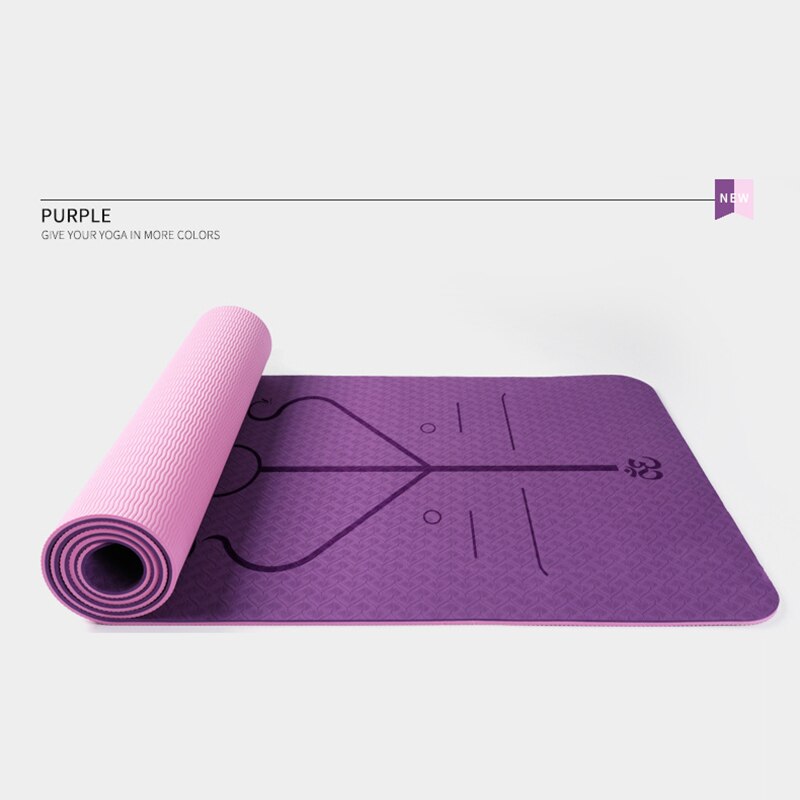 TPE 6mm Yoga Mat Double Layer Non-Slip Mat Yoga Beginner Exercise Pad With Position Line For Fitness Gymnastics And Pilates: Purple