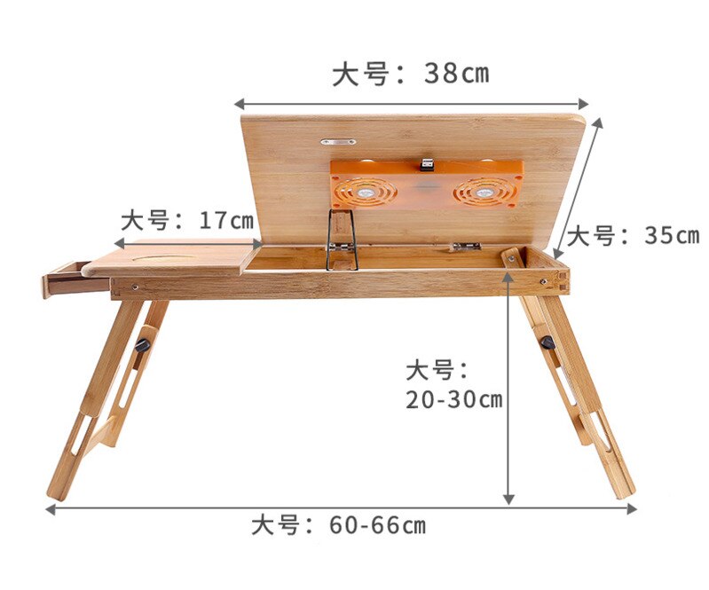 Ajustable escritorio del ordenador portátil con ventilador de refrigeración USB de bambú plegable Notebook soporte sofá cama Oficina mesa para Laptop de madera HW13: L size