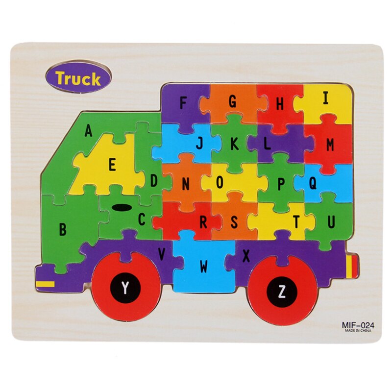 Baby Speelgoed Houten 3d Puzzel Cartoon Dier Intelligentie Kinderen Educatief Brain Teaser Kinderen Tangram Leren Jigsaw Vormen: truck