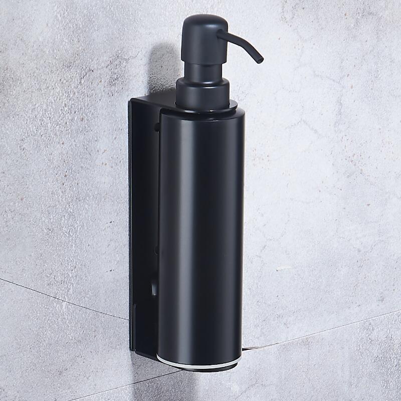 304 Stainless Steel Black Liquid Soap Dispenser Kitchen Sink Soap Container Bathroom Shampoo Box Wall Mounted Detergent Bottle: wall Single cup 1