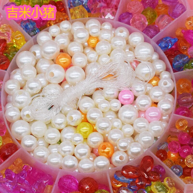 Crystal Beads Toys for Children Girl Box DIY Lacing Toy Round Imitation Pearls Jewelry Bead Creativity Material Toy