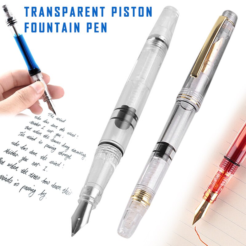 transparent Fountain Pen pen students Office stationery 0.5mm 0.38mm nib calligraph piston ink Pens