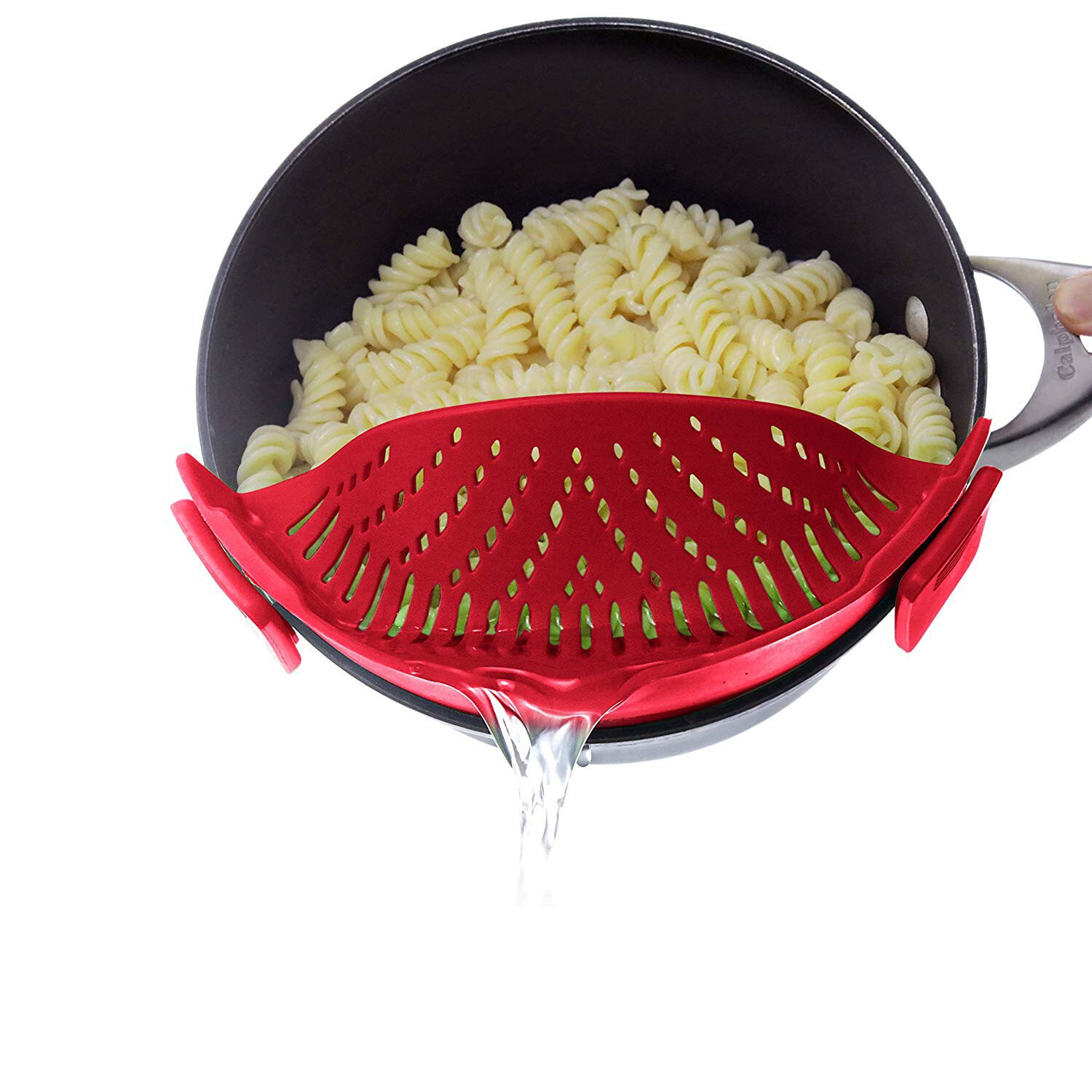 Colador de tensión de drenaje de cocina, colador de silicona con Clip, se adapta a todas las ollas y cuencos, Clip embudo escurridor gadget de cocina: Rojo