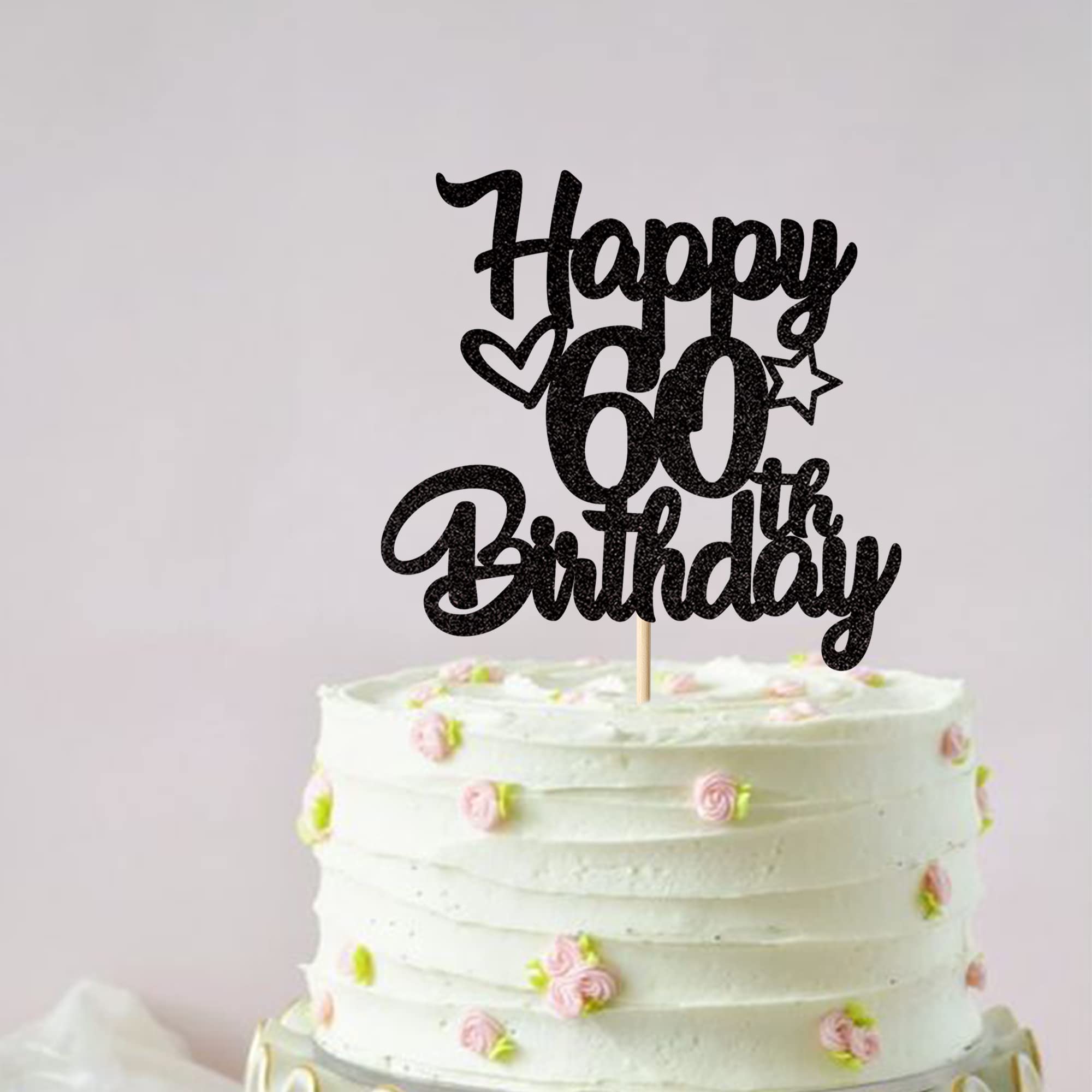 1 paquete de adornos para tarta de feliz 60 cumpleaños, letrero de cumpleaños, decoraciones para tartas para suministros para fiestas temáticas de 60 cumpleaños