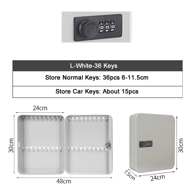 20/28/36 Keys Storage Box Combination Key Lock Multi Keys Classification Organizer Safe Box For Home Office Factory Store: L-White-Code