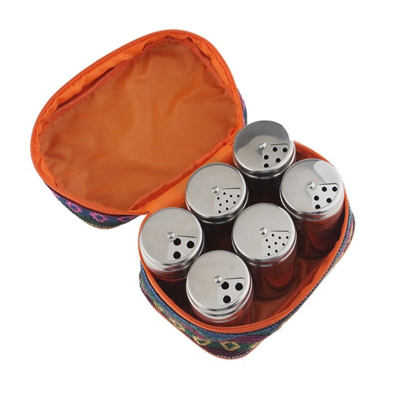 Baffect 6 Stks/zak Bbq Spice Kruiderij Flessen Camping Kruidkruik Kruiden Fles Roestvrij Staal Outdoor Servies Barbecue Gereedschap: 1set