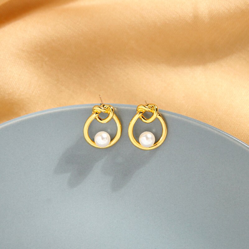 Gold Color Metal sheets Ear Stud Earrings Crystal Chain Tassel Pendant Small Simple Earring Jewelry For Women Factory: e0528