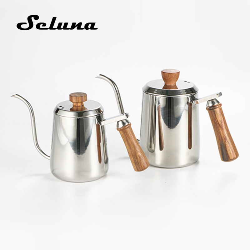 Seluna Houten Handvat Rvs Zwanenhals Waterkoker Hand Drip Koffie Pot Giet Over Koffie Thee Pot Barista Koffie Maker Brouwer