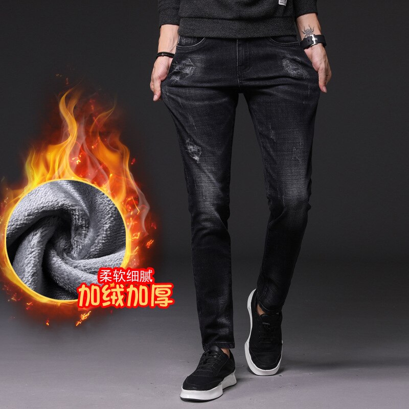 Neue Männer Mehr Verdicken Warme Jeans Herbst Winter Jeans Warme Beflockung Warme dünne Weiche Männer Jeans passen für