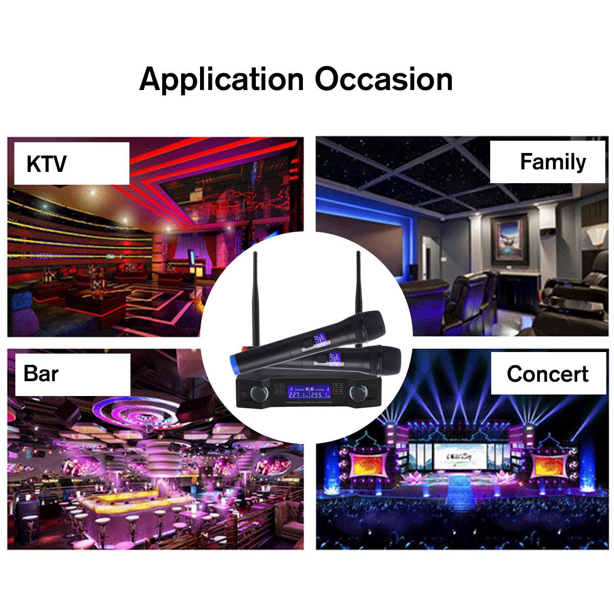 Dual Wireless Microphone System 2 Channel UHF Dynamic Handheld Mic Karaoke Party Stage Performances