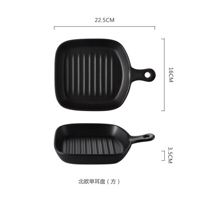 Nordic ceramic dish oven dish baking dish barbecue dish baking dish deep dish flat dish restaurant tableware household: black2