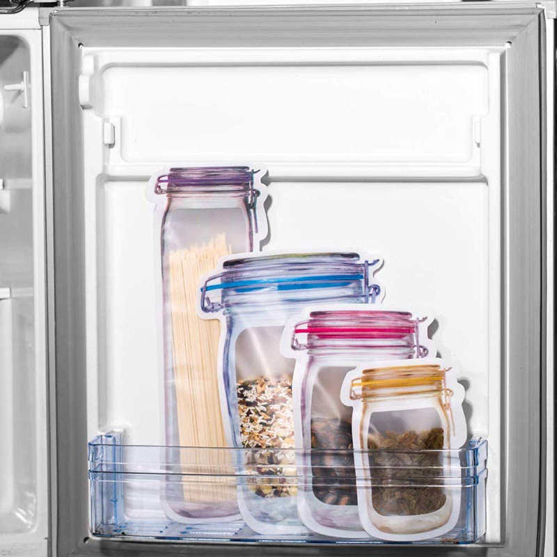 Mason jar garrafas sacos com zíper bpa livre garrafas de pedreiro comida lanche saco selo fresco sacos selados à prova de vazamento organizador casa