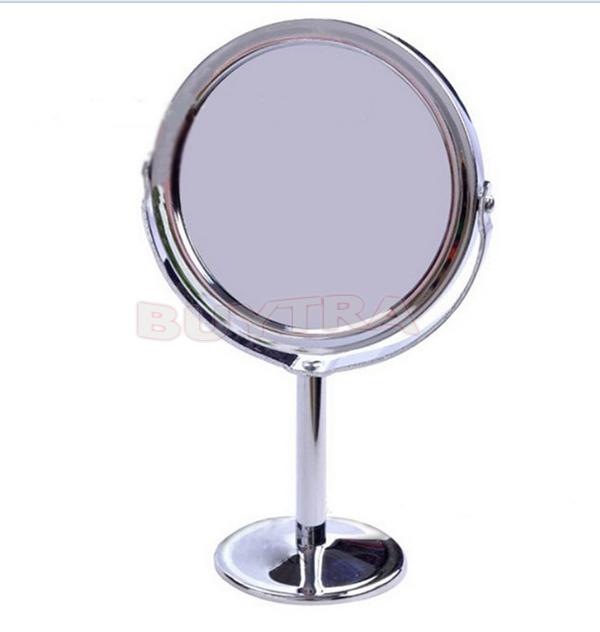 Espejos de acero inoxidable para mujer, accesorios de maquillaje para uso en el hogar y la Oficina, soporte cosmético para baño, escritorio de doble cara, 8cm de diámetro