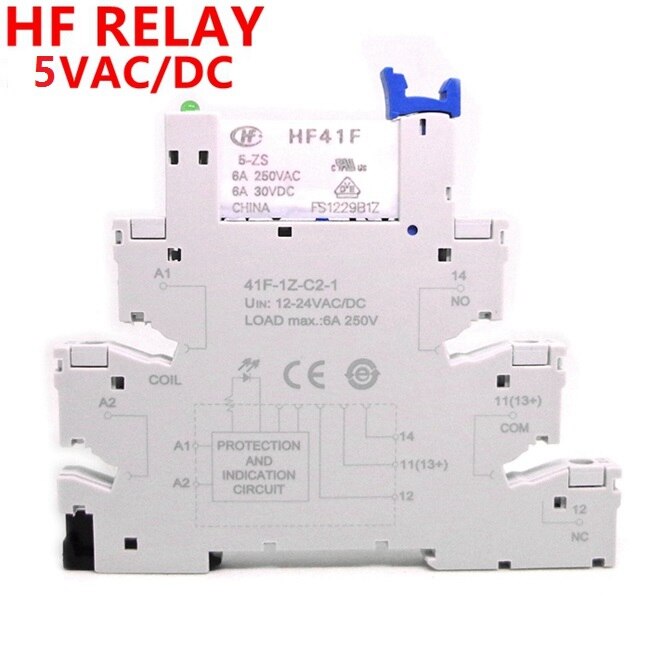 41f-1z-c2-1 hf41f 24-zs 12-zs 5v 12v 24v 230v 6a 1co slim/ssr reläfäste på skruvhylsa med led wafer-relä: 5v 1co 6a skruv