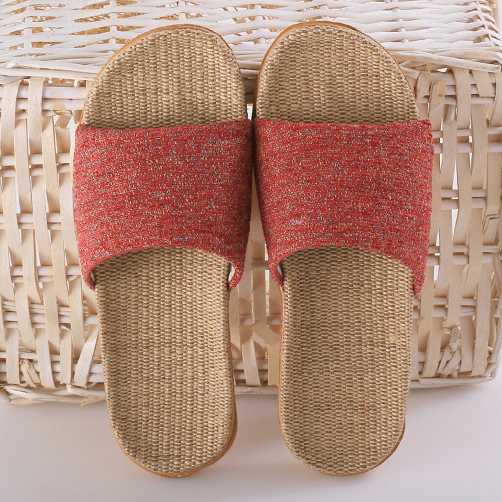 30 # femmes chaussures femmes pantoufles et confortable Ffloor coton lin pantoufle antidérapant pantoufles: Red / 37
