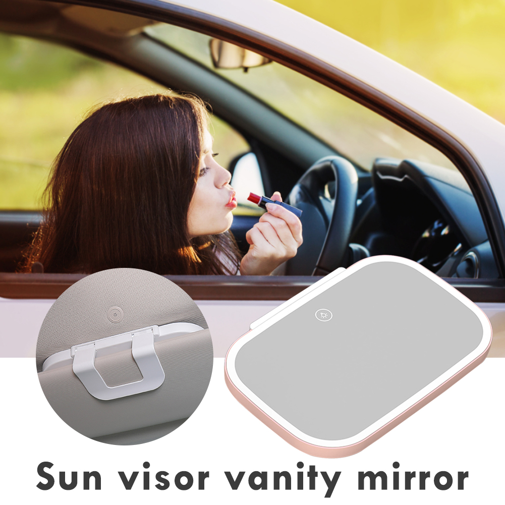 Espejo de tocador para coche, espejo de maquillaje con pantalla táctil, luz LED eléctrica, atenuación de cristal, piezas interiores