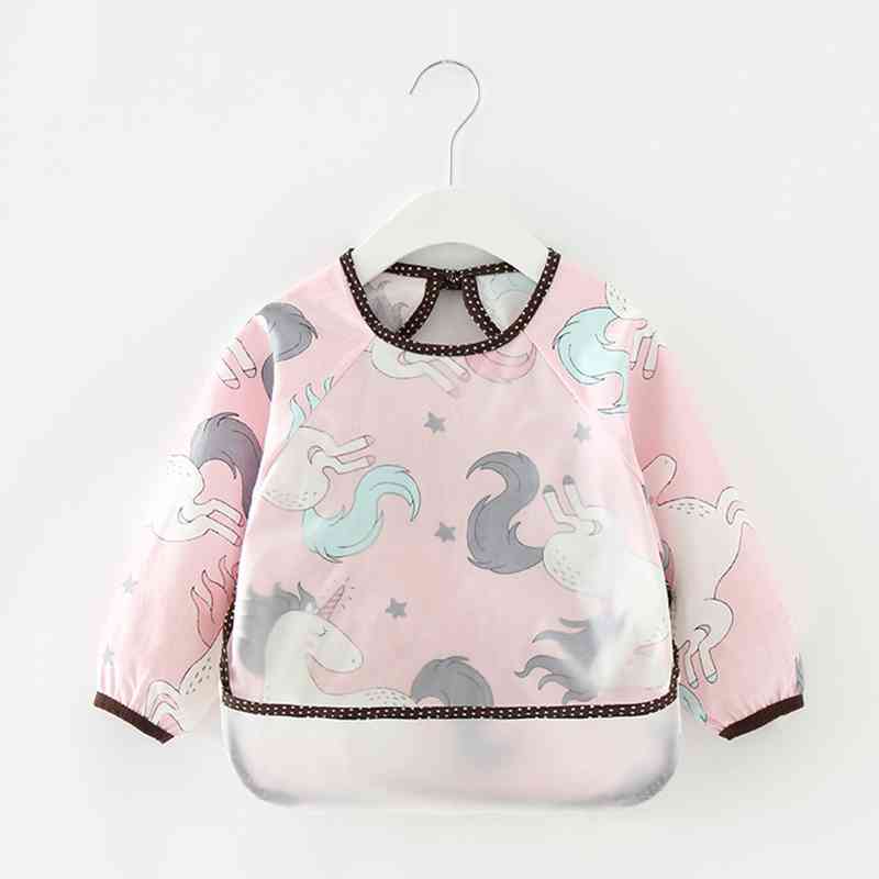 Cute Cartoon Baby Bibs Waterproof Infant Eating Bib with Pocket Children Drawing Long Sleeve Apron Kids Burp Cloth Baby Stuff: 0-2Y pink 6