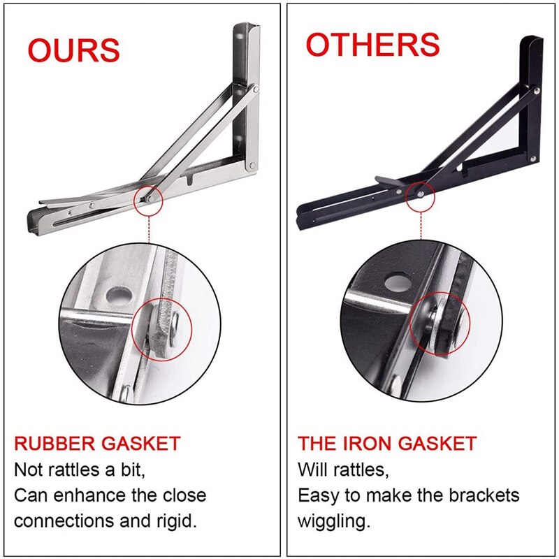 2Pcs Folding Shelf Brackets 12 Inch Heavy Duty Stainless Steel Collapsible Bracket for Table Work Bench, Space Saving