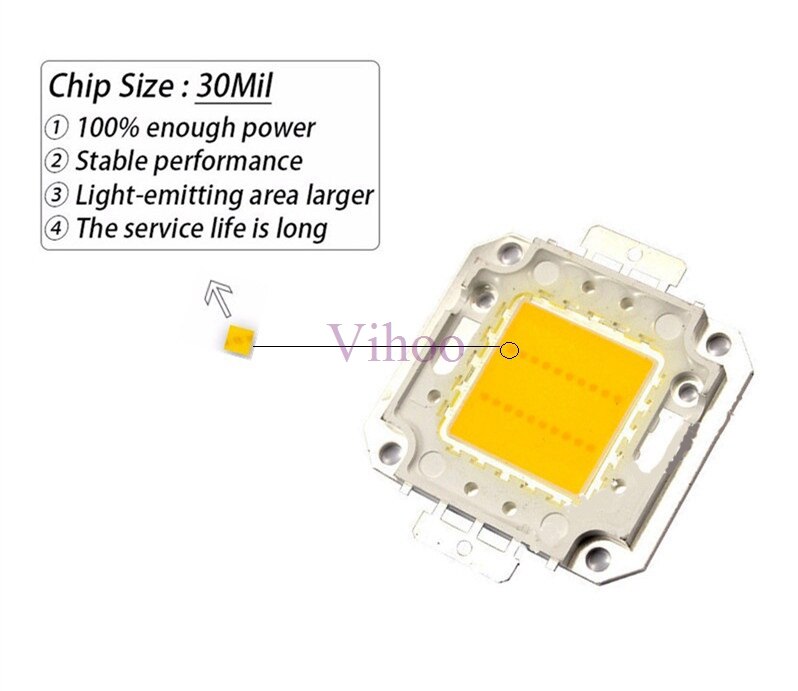 Høj lys 100w 50w 30w 20w 10w led chip 30*30 mil cree smd cob diy projektør pære lampe varm/kølig hvid integreret fuld watt
