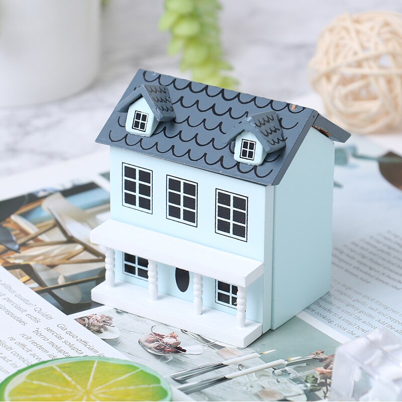 1:12 Dollhouse Miniatuur Houten Huisje Model Mooie Villa Poppenhuis Decor: Blue