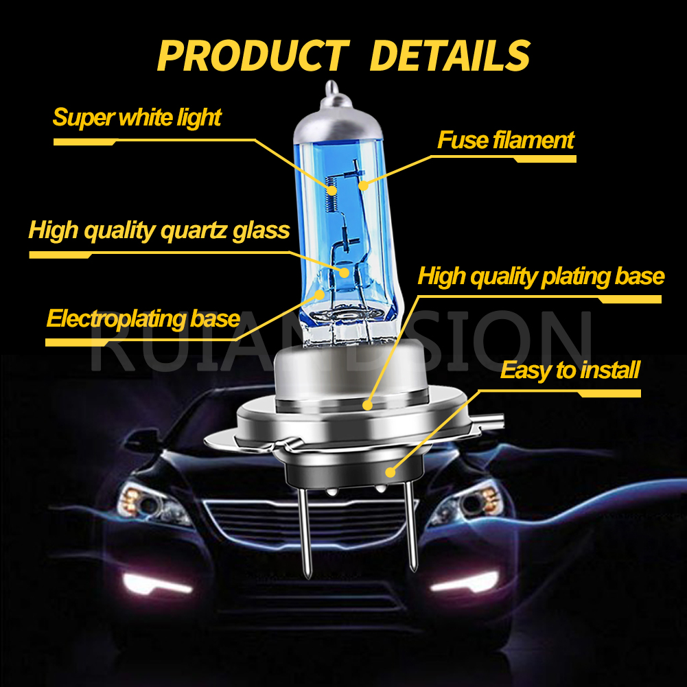 Ampoule halogène H1 H3 H7, 2 pièces, blanc 12V 55W 100W, phare de voiture en verre bleu jaune, lumière automatique, feu antibrouillard au xénon, lampes de voiture 24V
