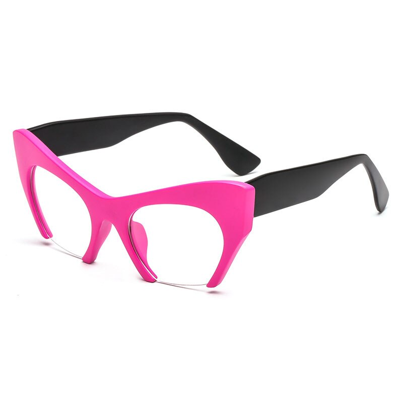 Shauna Retro Vrouwen Half Frame Cat Eye Brilmonturen Mode Optische Frame: Rose red matte black