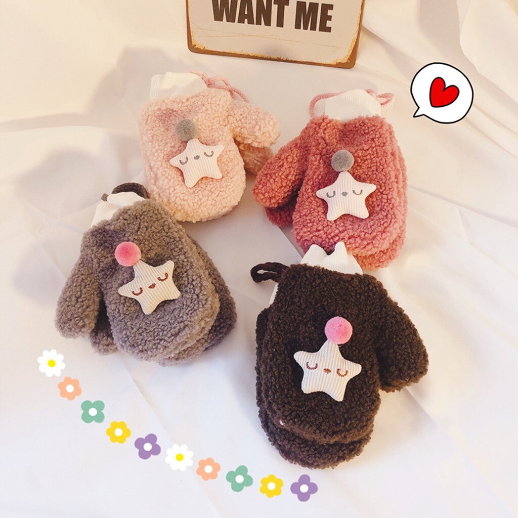 Kleinkind Baby Jungen Mädchen Karikatur Patchwork Volle Finger Winter warm Verdicken Gestrickte Fäustlinge Handschuhe freundlicher freundlicher Nette Handschuhe