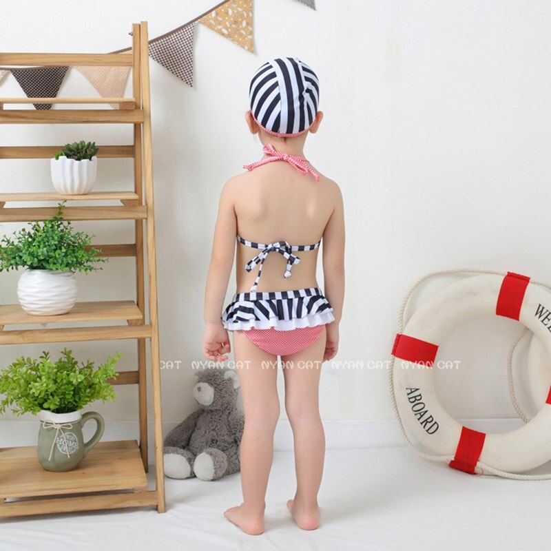 Girls Swimweare Girls Bathing Suit Swimming Bathing Bikini Set Cap+Top+Pants 3Pcs Kids Girl Swimwear Suit 2-7Year Swimwear gIrl